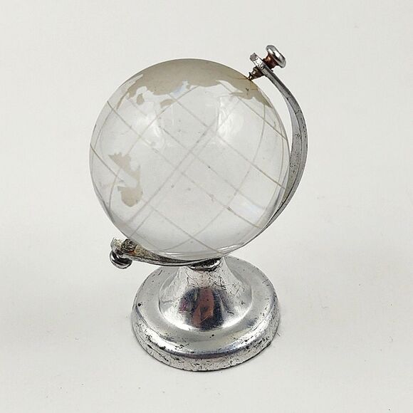 Vintage Mini Etched Glass Desk Globe & Matching Keychain - Picture 3 of 8